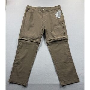 Free Country Pants Mens 42x32 Brown Convertible Hiking Stretch Nylon Khakis